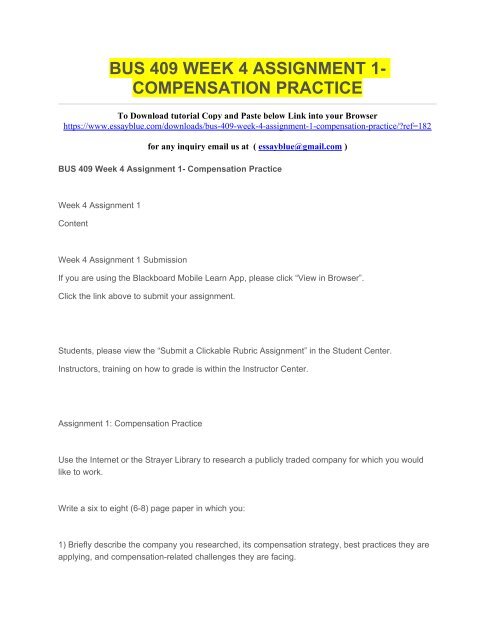 BUS 409 WEEK 4 ASSIGNMENT 1- COMPENSATION PRACTICE