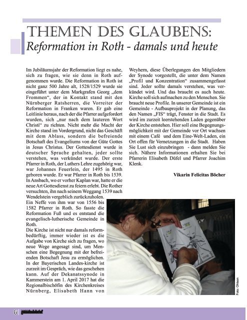 Evang. Kirchengemeinde Roth - Gemeindebrief Juni - August 2017