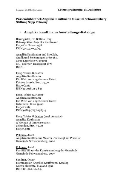 Angelika Kauffmann Bibliothek - Angelika Kauffmann Museum