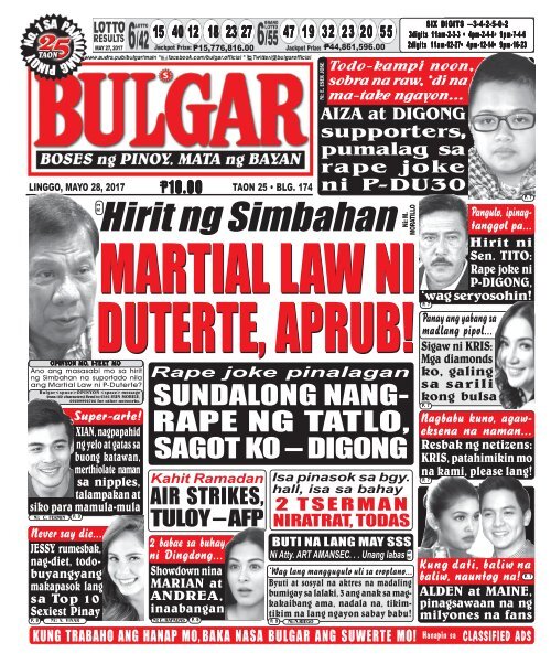 May 28, 2017 BULGAR: BOSES NG PINOY, MATA NG BAYAN