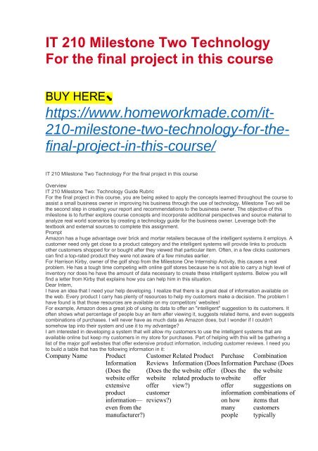 IT 210 Milestone Two Technology For the final project in this course