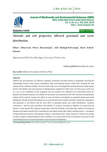 Altitude and soil properties affected grassland and weed distribution