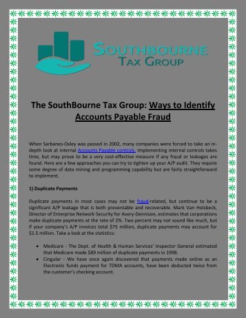 The SouthBourne Tax Group Ways to Identify Accounts Payable Fraud