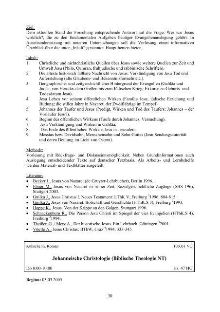 2005 - StudienServiceCenter Katholische Theologie - Universität Wien