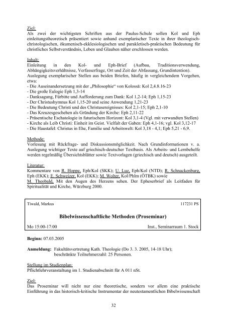 2005 - StudienServiceCenter Katholische Theologie - Universität Wien