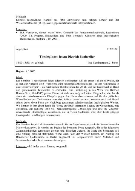 2005 - StudienServiceCenter Katholische Theologie - Universität Wien