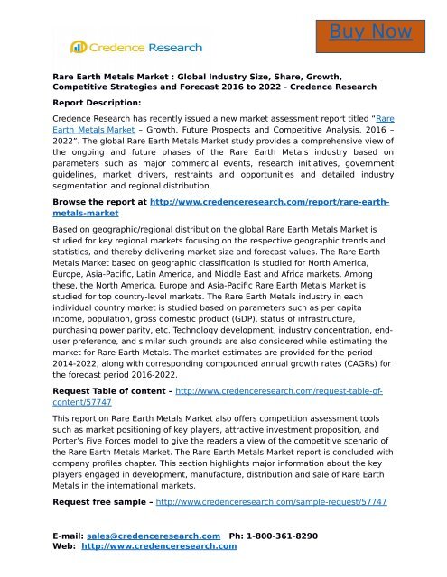 Rare Earth Metals Market : Global Industry Size, Share, Growth, Competitive Strategies and Forecast 2016 to 2022