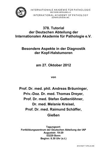 378. Tutorial der Deutschen Abteilung der Internationalen Akademie ...