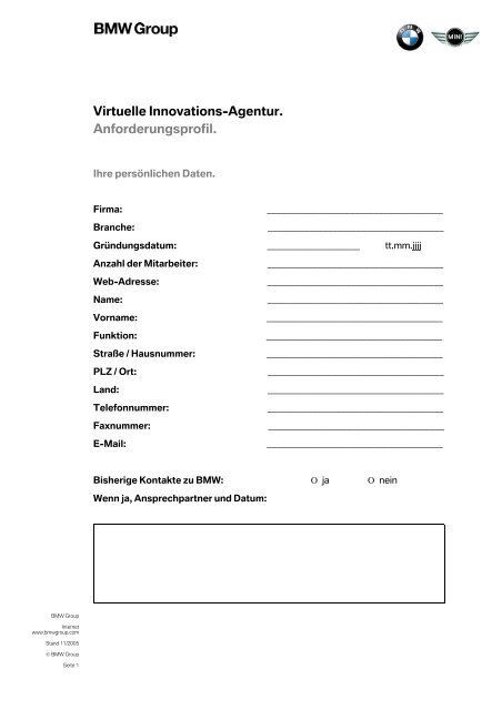 Virtuelle Innovations-Agentur. Anforderungsprofil. - BMW Group