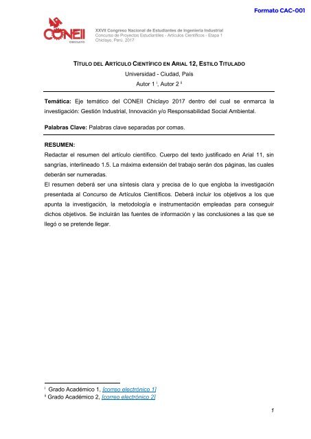 Bases del Concurso de Artículos Científicos - CONEII Chiclayo 2017