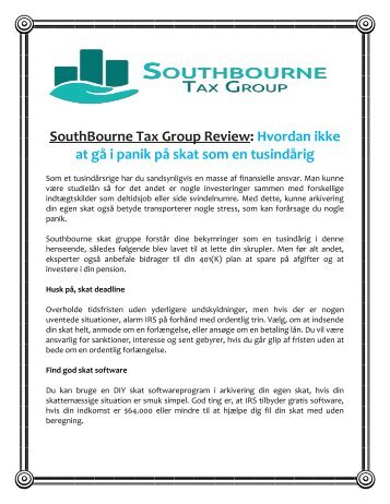 SouthBourne Tax Group Review Hvordan ikke at gå i panik på skat som en tusindårig