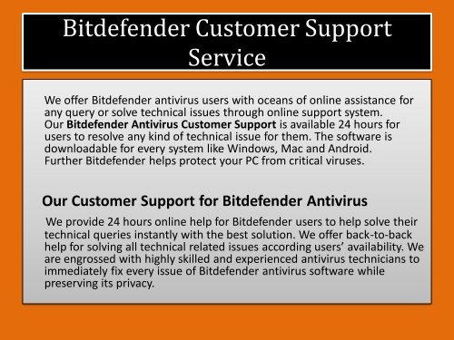 Bitdefender Antivirus Customer Service Number
