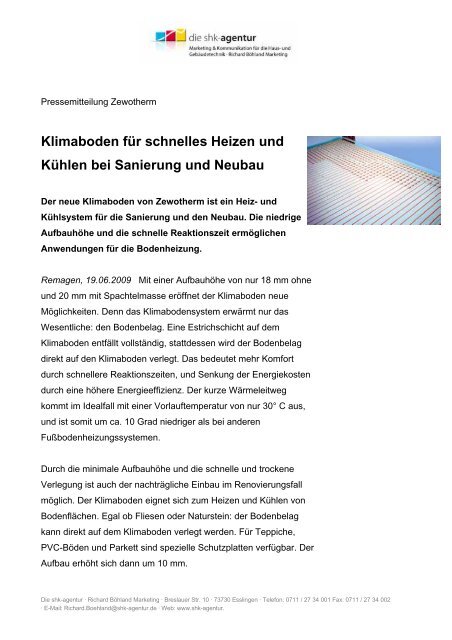 Klimaboden für schnelles Heizen und Kühlen bei ... - Zewotherm