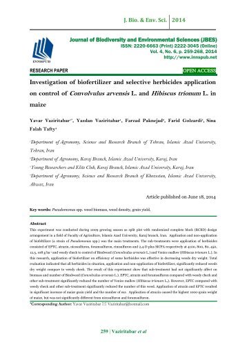 Investigation of biofertilizer and selective herbicides application on control of Convolvulus arvensis L. and Hibiscus trionum L. in maize