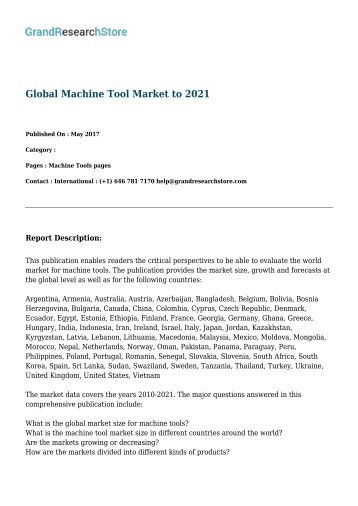 Global Machine Tool Market to 2021