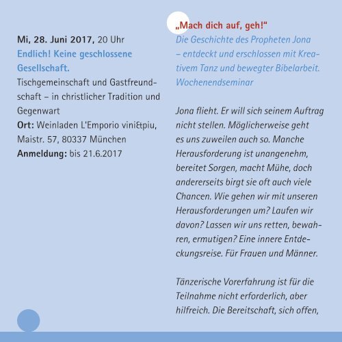 Programm Kircheneintrittsstelle 2017