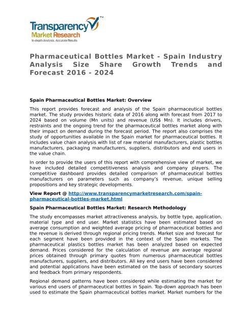 Pharmaceutical Bottles Market - Spain Industry Analysis Size Share Growth Trends and Forecast 2016 - 2024