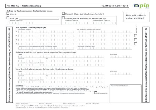PIN Mail AG – Nachsendeauftrag 13.FO-0011-1.00-F-1011 Bitte in ...