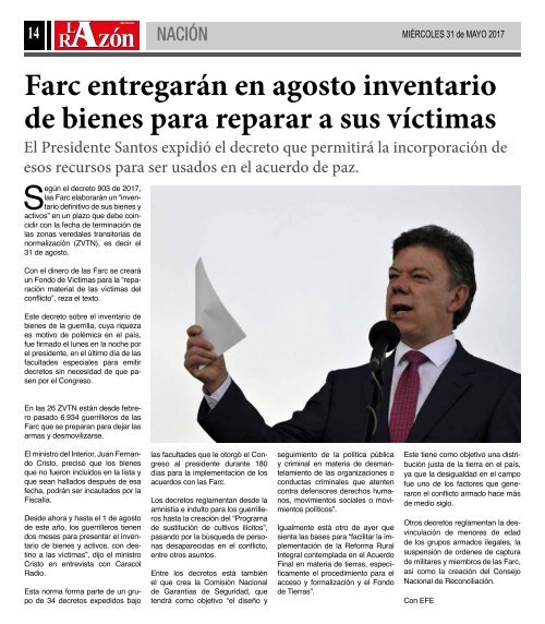 Diario La Razón de Cali, miércoles 31 de mayo de 2017