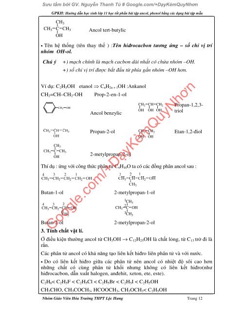 Hướng dẫn học sinh lớp 11 học tốt phần bài tập ancol, phenol bằng các dạng bài tập mẫu