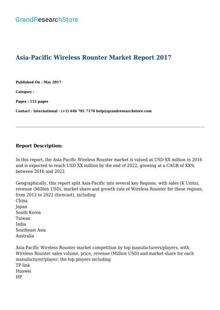 Asia-Pacific Wireless Rounter Market Report 2017