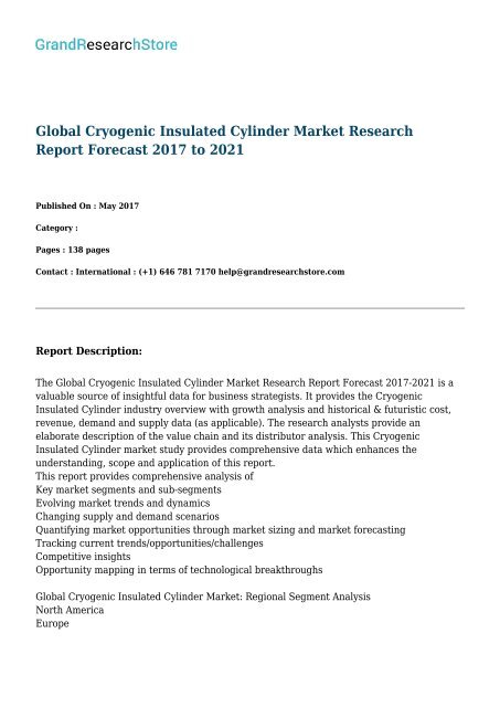 Global Cryogenic Insulated Cylinder Market Research Report Forecast 2017 to 2021