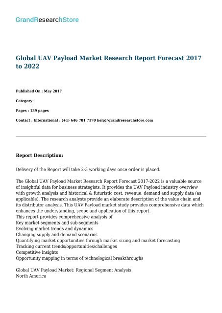 Global UAV Payload Market Research Report Forecast 2017 to 2022