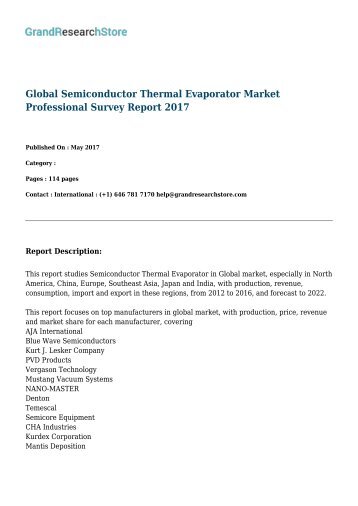 Global Semiconductor Thermal Evaporator Market Professional Survey Report 2017