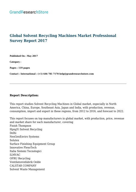 Global Solvent Recycling Machines Market Professional Survey Report 2017