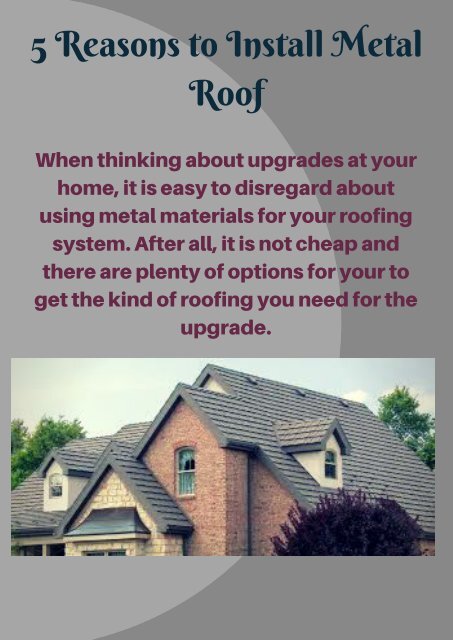 5 Reasons to Install Metal Roof