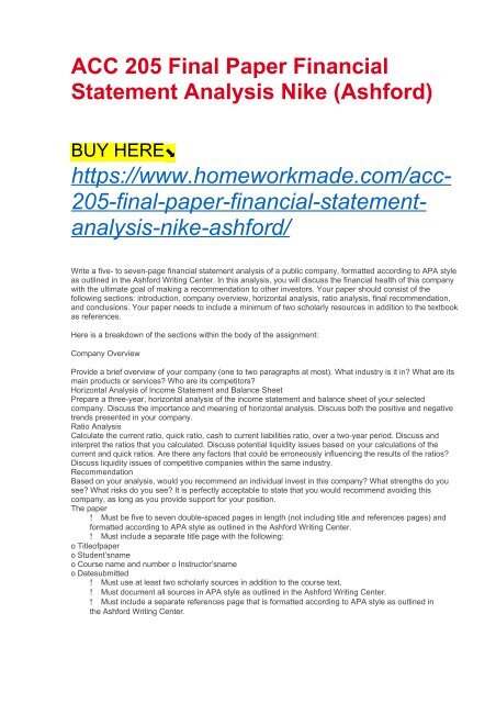 ACC 205 Final Paper Financial Statement Analysis Nike (Ashford)