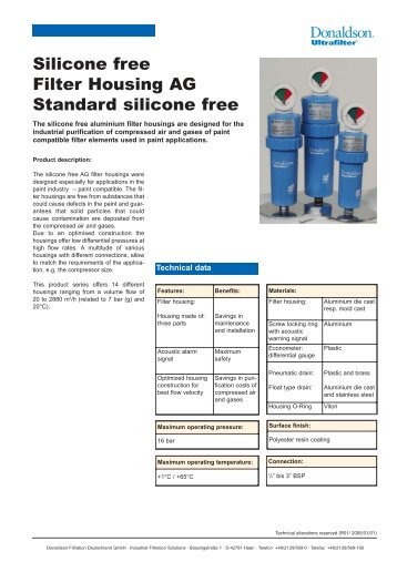 Silicone free Filter Housing AG Standard silicone free
