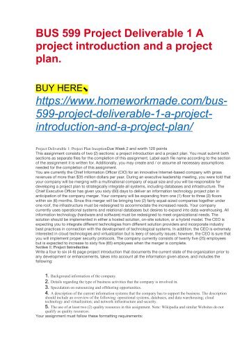 BUS 599 Project Deliverable 1 A project introduction and a project plan.