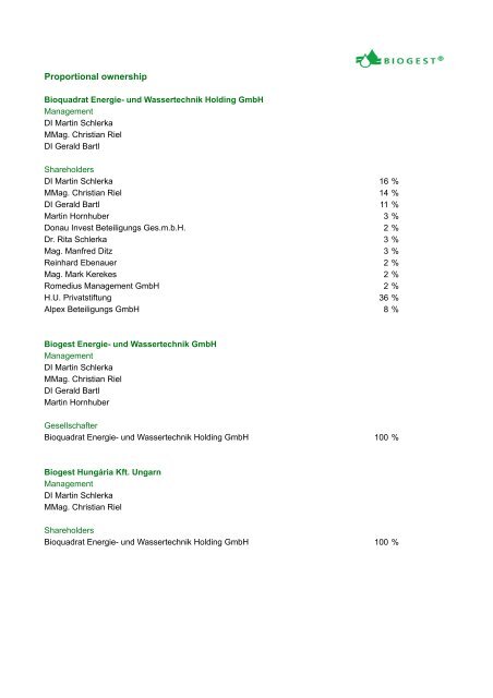 Proportional ownership - BIOGEST Energie- und Wassertechnik ...