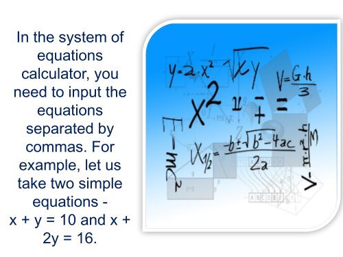 How Calculators can be used with the System of Equations