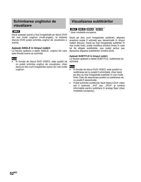 Sony DAV-X1V - DAV-X1V Istruzioni per l'uso Rumeno