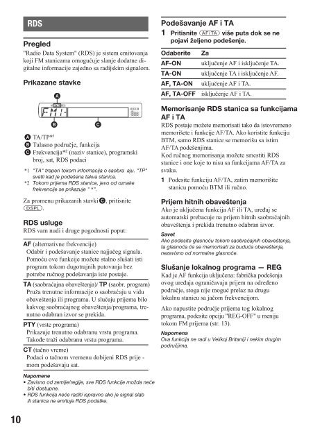 Sony CDX-GT33U - CDX-GT33U Mode d'emploi Serbe