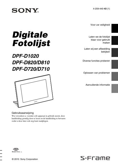 Sony DPF-D810 - DPF-D810 Consignes d&rsquo;utilisation N&eacute;erlandais