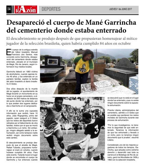 Diario La Razón jueves 1 de junio de 2017