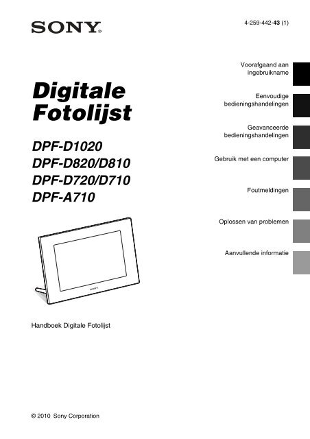 Sony DPF-D810 - DPF-D810 Consignes d&rsquo;utilisation N&eacute;erlandais