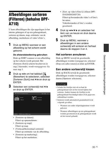 Sony DPF-D810 - DPF-D810 Consignes d&rsquo;utilisation N&eacute;erlandais