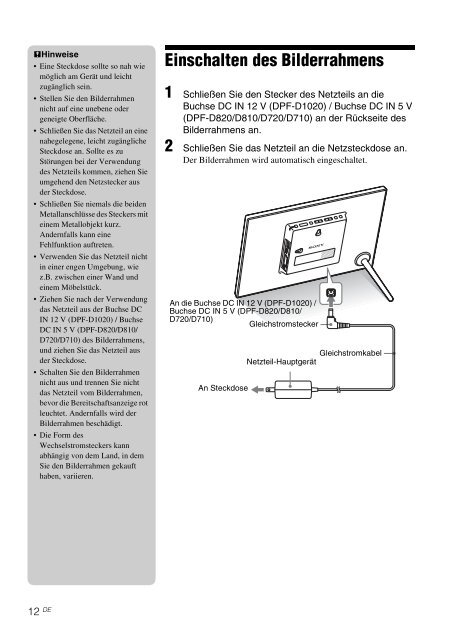 Sony DPF-D810 - DPF-D810 Consignes d&rsquo;utilisation Allemand