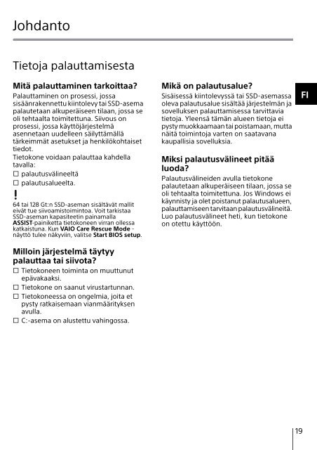 Sony SVE14A3V2R - SVE14A3V2R Guide de d&eacute;pannage Finlandais