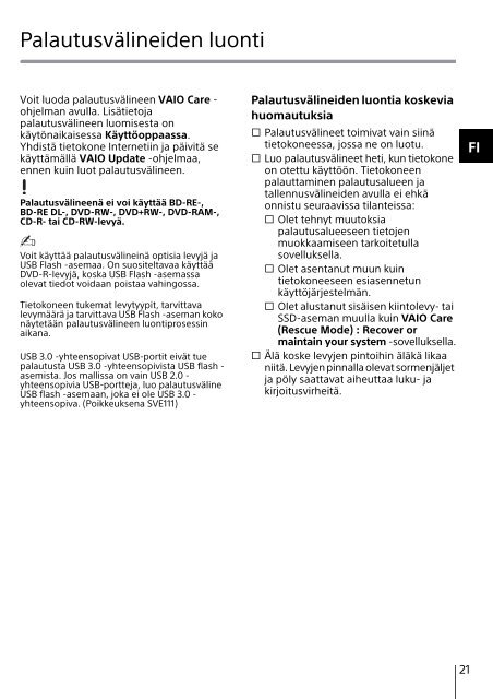 Sony SVE14A3V2R - SVE14A3V2R Guide de d&eacute;pannage Finlandais