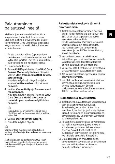 Sony SVE14A3V2R - SVE14A3V2R Guide de d&eacute;pannage Finlandais