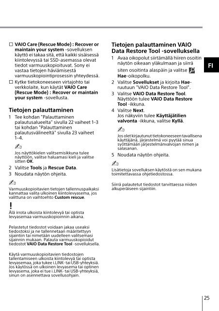 Sony SVE14A3V2R - SVE14A3V2R Guide de d&eacute;pannage Finlandais