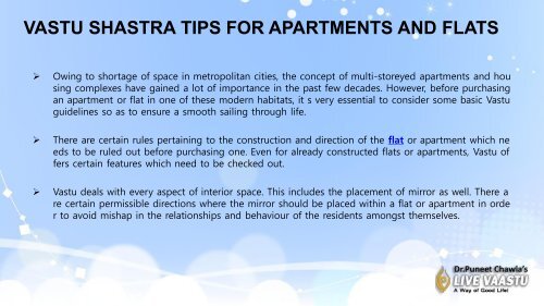VASTU SHASTRA TIPS FOR APARTMENTS AND FLATS 2
