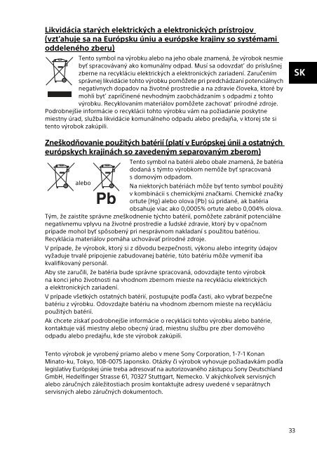 Sony SVP1321L1E - SVP1321L1E Documents de garantie Slovaque