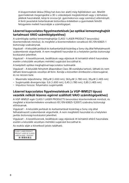 Sony SVF1521X6E - SVF1521X6E Documents de garantie Hongrois
