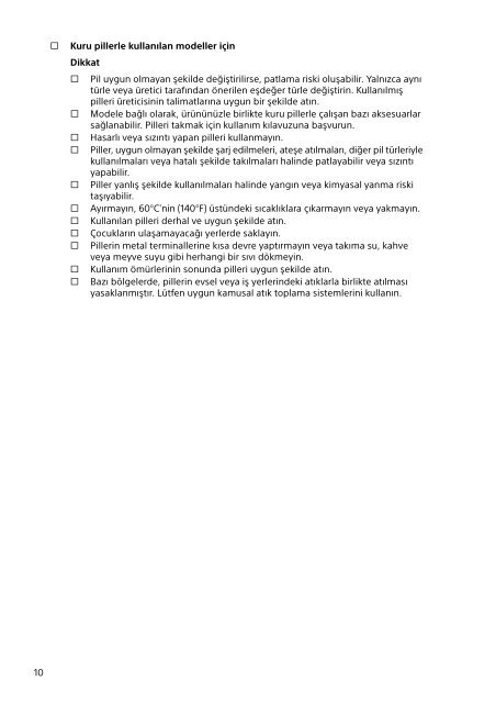 Sony SVE1712P1E - SVE1712P1E Documents de garantie Turc